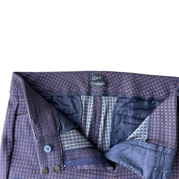 LOFT Marisa Skinny Ankle Pants Women’s Size 12 Purple Geometric Stretch Workwear - Picture 4 of 6